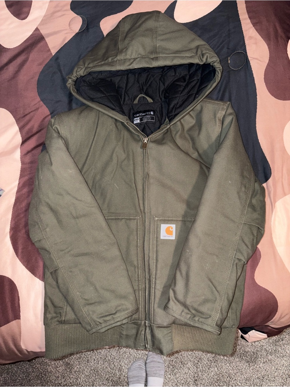 Carhartt Boys Olive Zip-Up Work Jacket